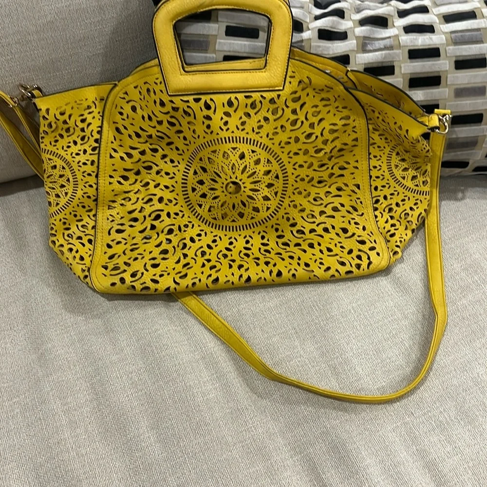 Yellow Laser-Cut Hobo Shoulder Bag